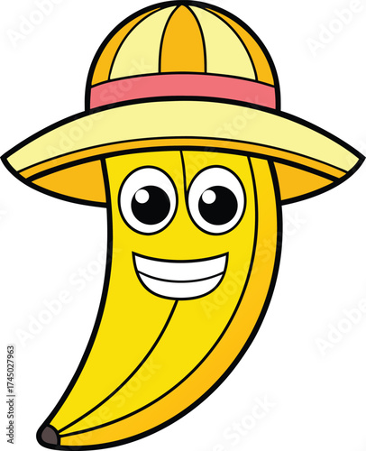 Vector illustration of funny cartoon banana wearing a hat