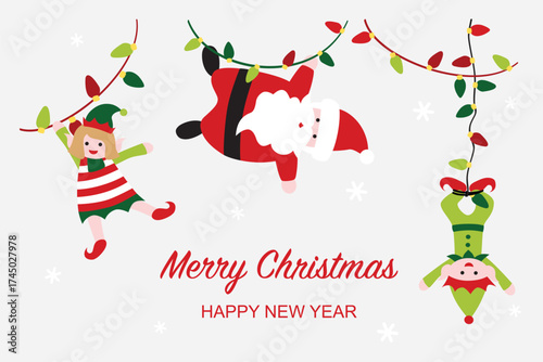 Santa and Elves with Christmas light 