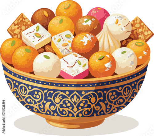 Illustration of Indian Sweets in a Bowl vector