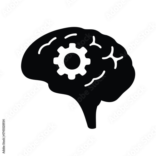 Conceptual illustration of the human brain with a gear showing cognitive function