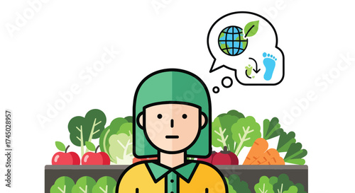 Person thinking about environmental impact of food choices.