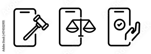 intersection of law and digital technology phone representing legal rights digital justice and ethical compliance in mobile applications with a gavel balance scale