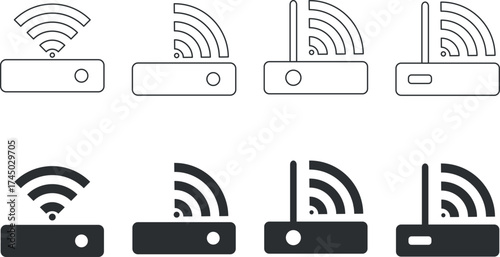 Wi-Fi router icon. Minimalist silhouette and line art icon Wi-Fi and Router