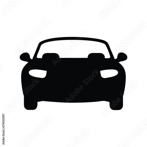 Sleek black convertible car front view minimalist silhouette design illustration