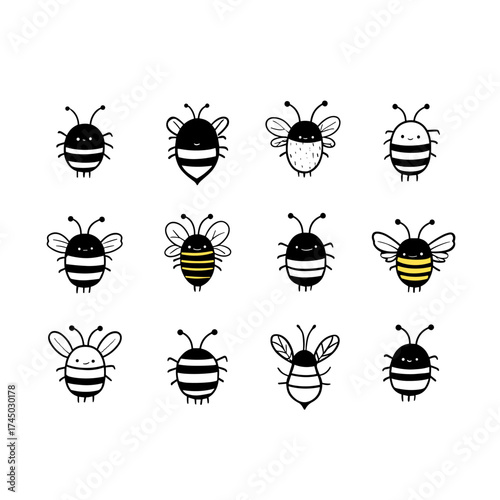 bees. bees simple black and white line art vector logo