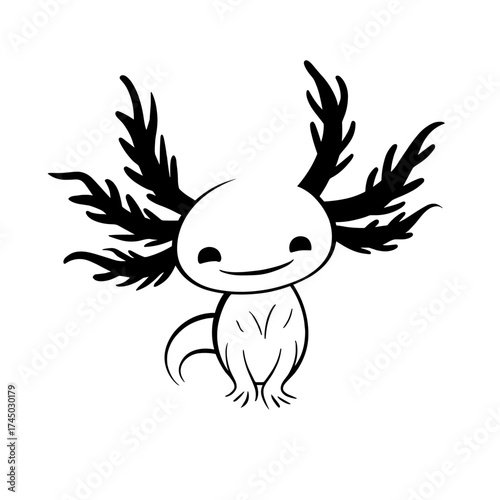 Axolotl. Axolotl simple black and white line art vector logo