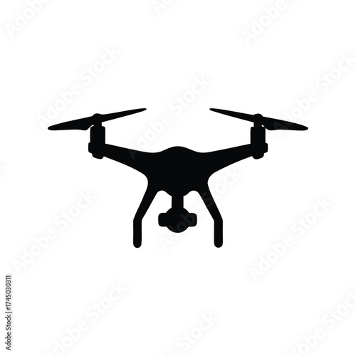 Silhouette of a modern drone flying with camera, capturing aerial photography