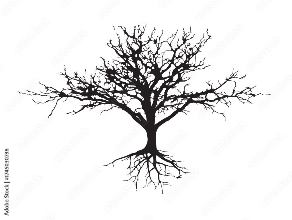 Obraz premium Simple Sparse Canopy Tree Design 2D Vector Line Artwork