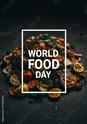 Modern World Food Day Typography Poster with Organic Waste Collage for Awareness