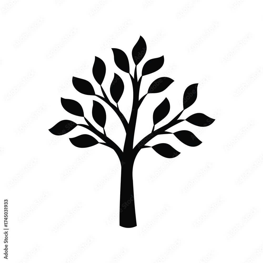 Obraz premium Simple Silhouette Illustration of a Tree with Many Leaves on White Background