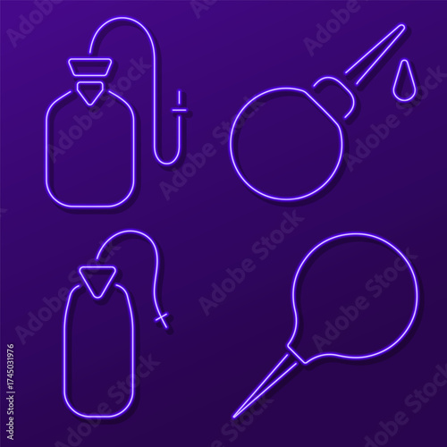 enema neon icon group, vector illustration on black background.