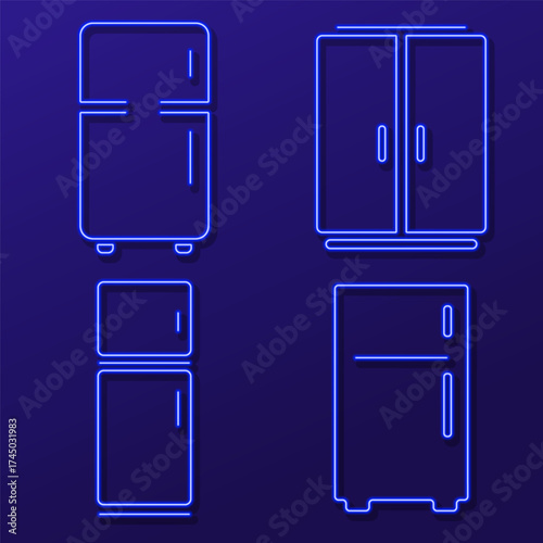fridge neon icon group, vector illustration on black background.