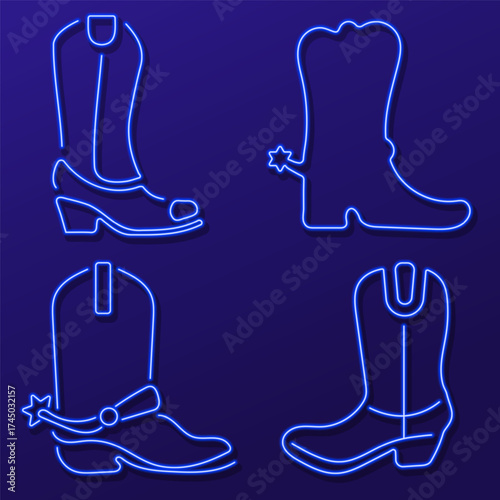 cowboy neon icon group, vector illustration on black background.