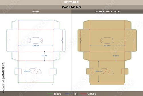 Tissue box packaging dieline, clean printing layout designed in editable vector format with lock insert folds and professional die line layout for product branding