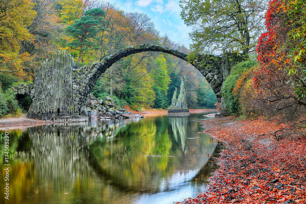 custom made wallpaper toronto digitalAmazing autumn landscape in Kromlau Rhododendron Park . Rakotz Bridge (Rakotzbrucke, Devil's Bridge)