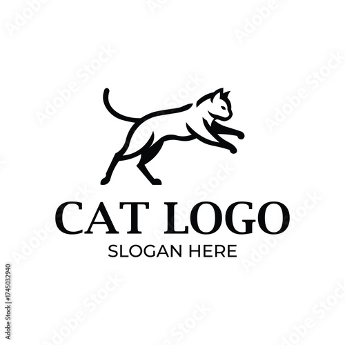 Elegant cat silhouette logo design for branding purposes. Vector illustration.
