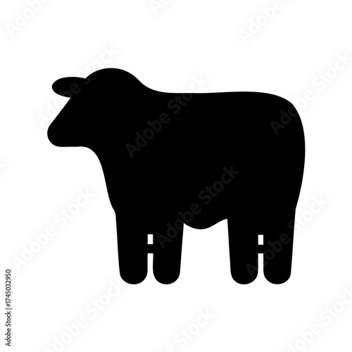 Silhouette of a black cow standing, simple and cartoonish style depiction