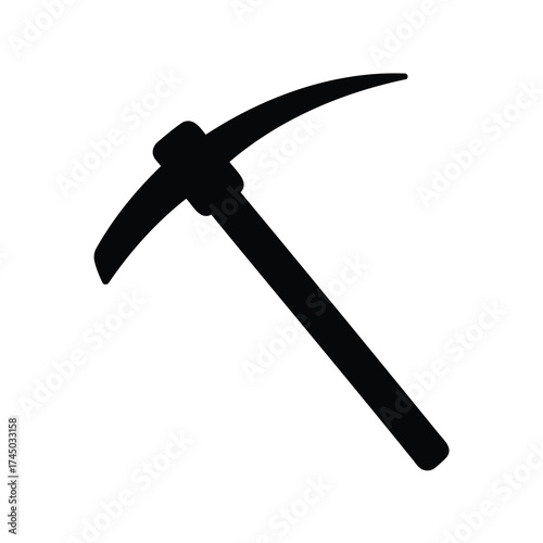 Black silhouette of a pickaxe tool isolated on a white background