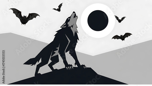"Lone Wolf Howling at the Eclipse"