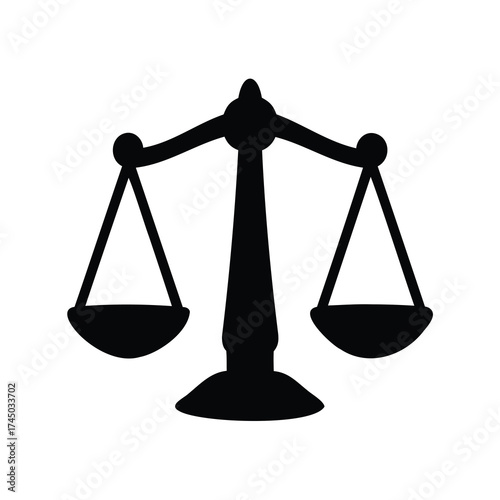 Black silhouette of scale symbol of law and justice concept on white
