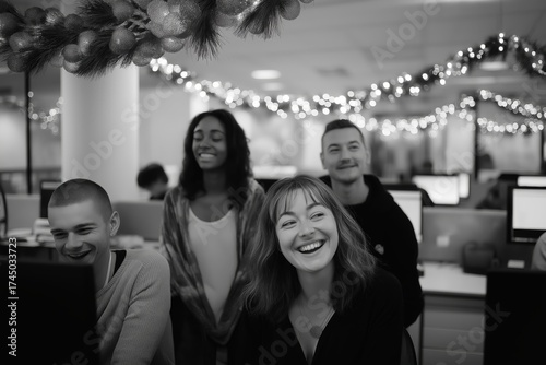 Office Party Celebration with Young Creative Team