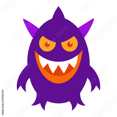 Cartoon Purple Monster Character with Spiked Head and Sharp Teeth a Whimsical Halloween Icon