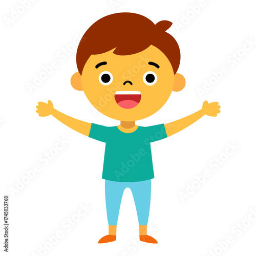 Happy little boy with open arms illustration expressing joy and excitement in a cheerful manner design
