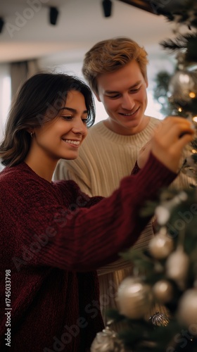 Cheerful Colleagues Preparing Christmas Office Decor