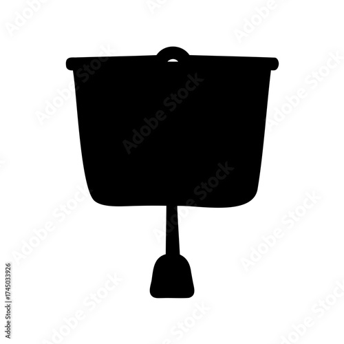 Black silhouette of a toilet bowl with a connected plunger element