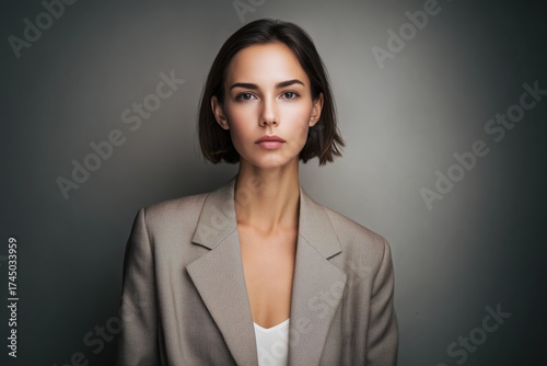 Woman in Blazer Studio Portrait with Neutral Background