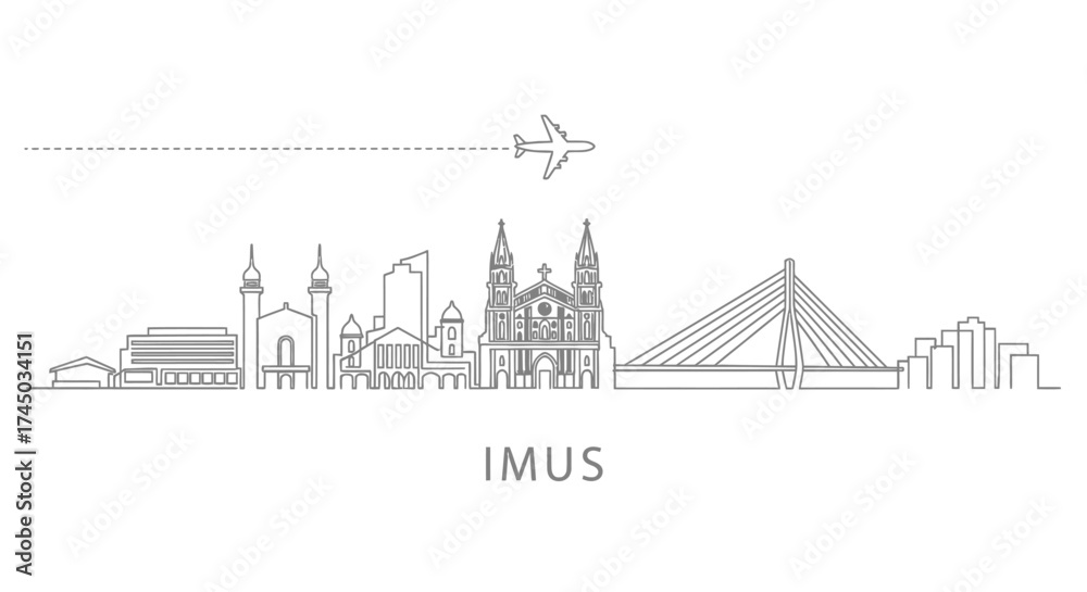 Obraz premium Imus City Skyline with Airplane Icon