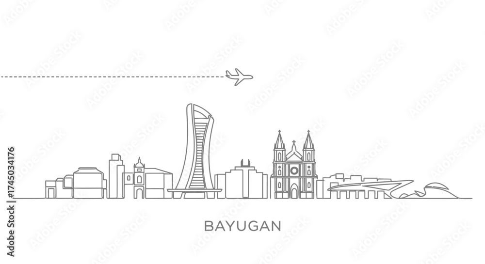 Naklejka premium Bayugan City Skyline with Airplane Icon