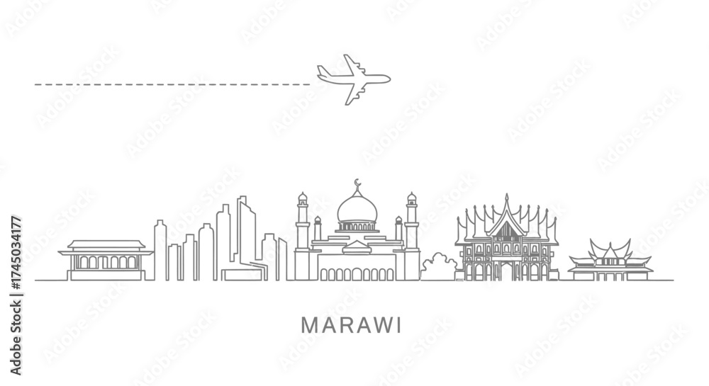 Fototapeta premium Marawi City Skyline with Airplane and Travel Icon