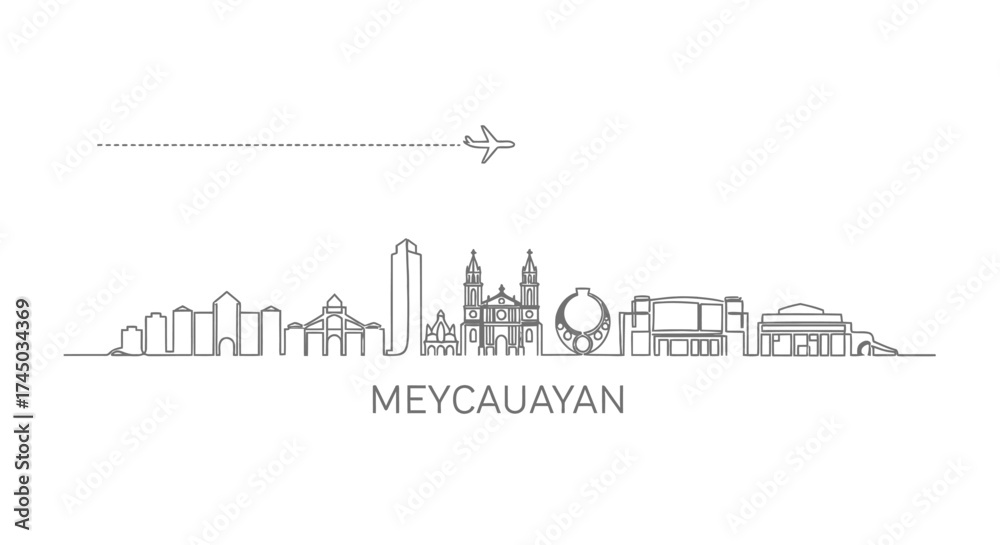 Obraz premium Meycauayan Skyline with Airplane Silhouette