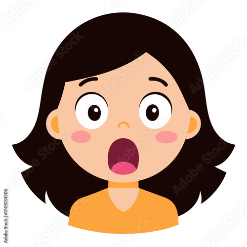 Cartoon girl with shocked expression concept vector illustration flat design for kids emotions
