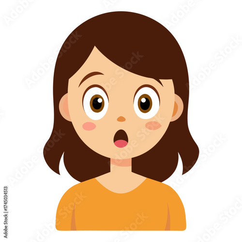Cartoon woman with shocked expression featuring wide eyes and open mouth illustration suitable for expressing surprise or amazement