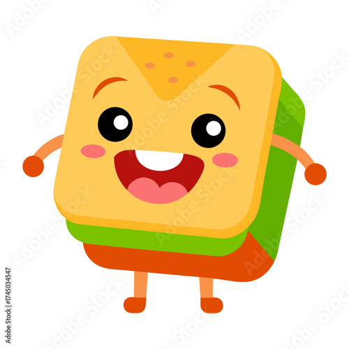 Adorable cartoon sandwich character with a happy face illustration for childrens menu or educational material