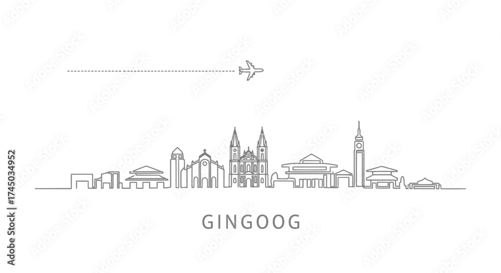 Naklejka premium Ginggog City Skyline and Airplane Icon