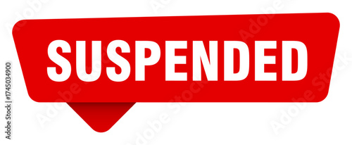 suspended red sticker isolated on transpatent background. suspended sign