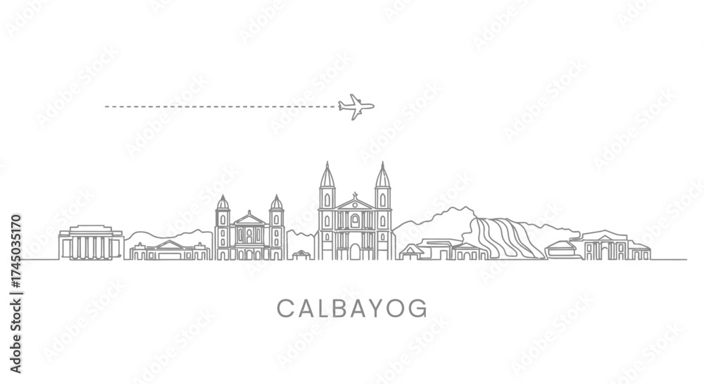 Obraz premium Calbayog City Skyline Line Art with Airplane