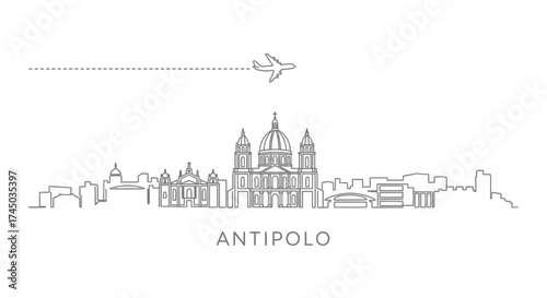 Antipolo Skyline With Airplane And Flight Path Vector Art