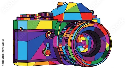 Colorful Geometric Camera Illustration in Pop Art Style