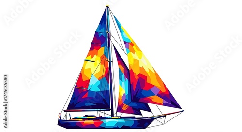Colorful Geometric Sailboat Illustration with Vibrant Abstract Design
