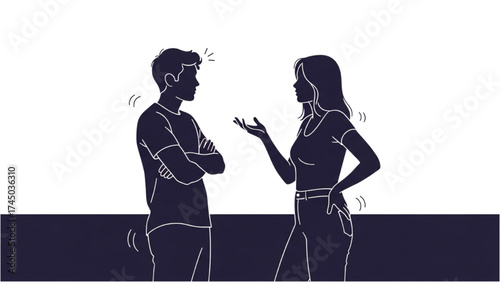 Silhouette of Couple Arguing Vector Illustration – Relationship Conflict and Emotion Concept