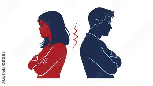 Silhouette of Couple Arguing Vector Illustration – Relationship Conflict and Emotion Concept