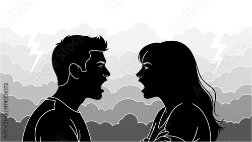 Silhouette of Couple Arguing Vector Illustration – Relationship Conflict and Emotion Concept