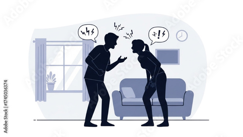 Silhouette of Couple Arguing Vector Illustration – Relationship Conflict and Emotion Concept