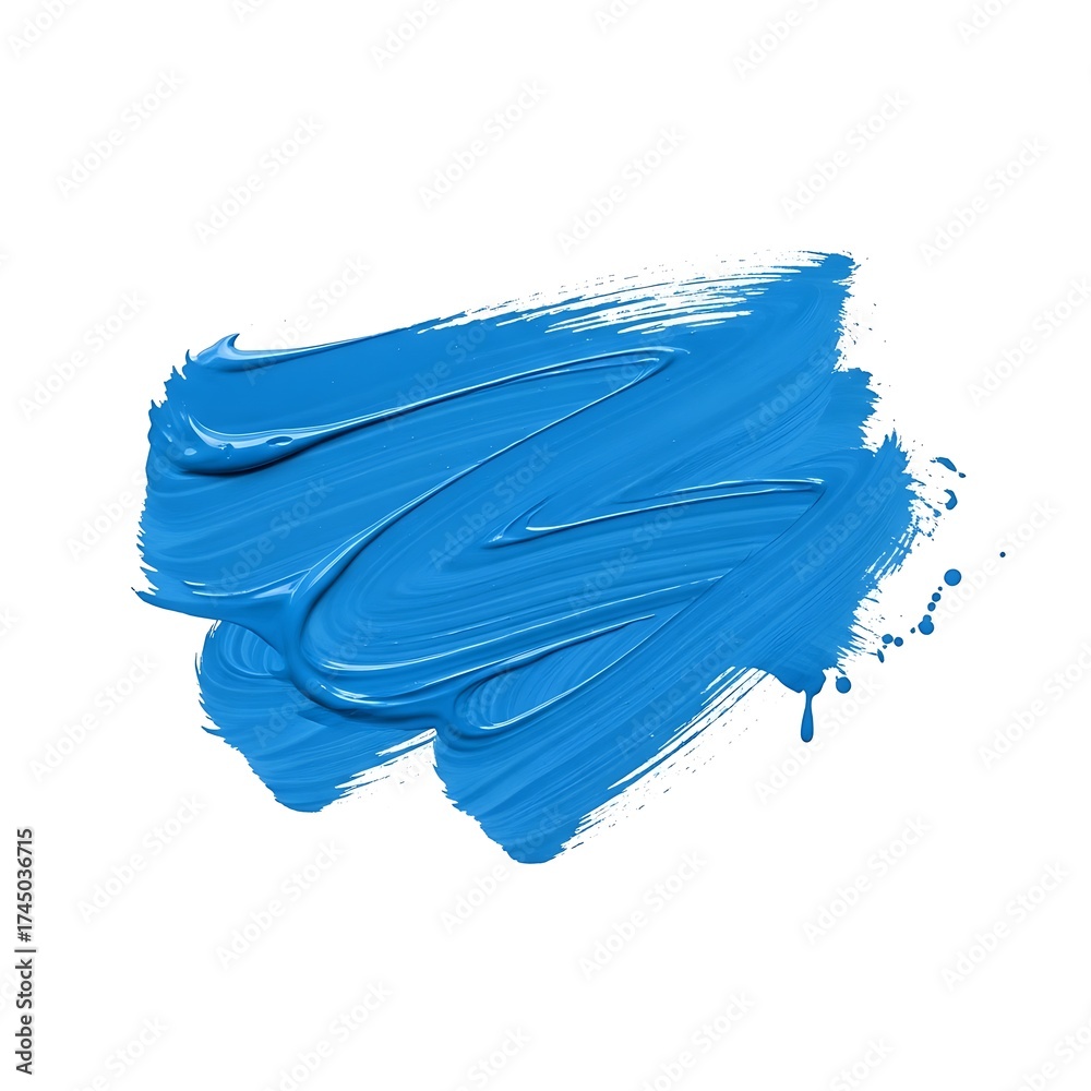 Fototapeta premium Blue Paint Stroke with Brush Texture and Drips Isolated on White Background