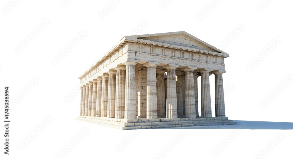 Obraz premium A wellpreserved ancient greek temple with doric columns, showcasing classical architecture and historical significance isolated on white background