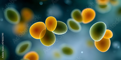 Colorful abstract illustration of microscopic cells in vibrant environment